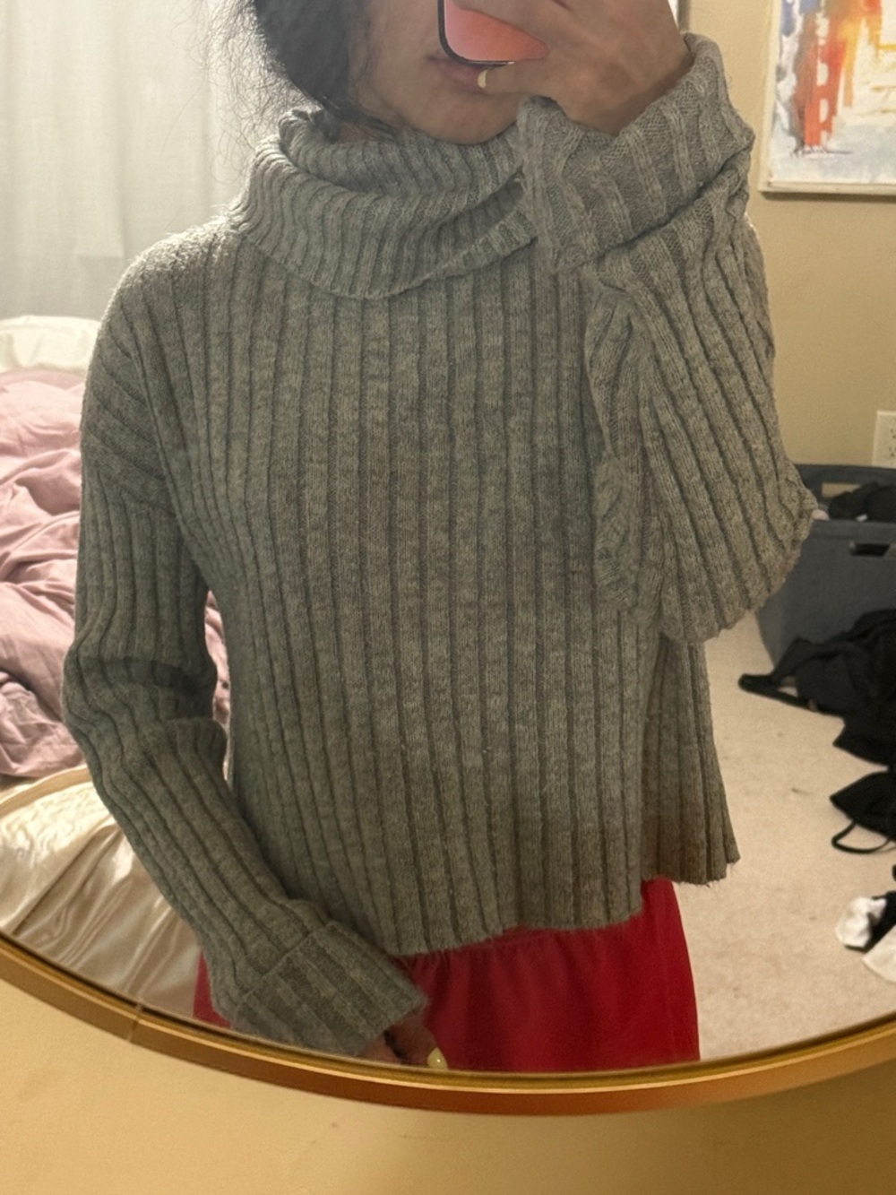 Forever 21 Ribbed Turtleneck Sweater - Gray